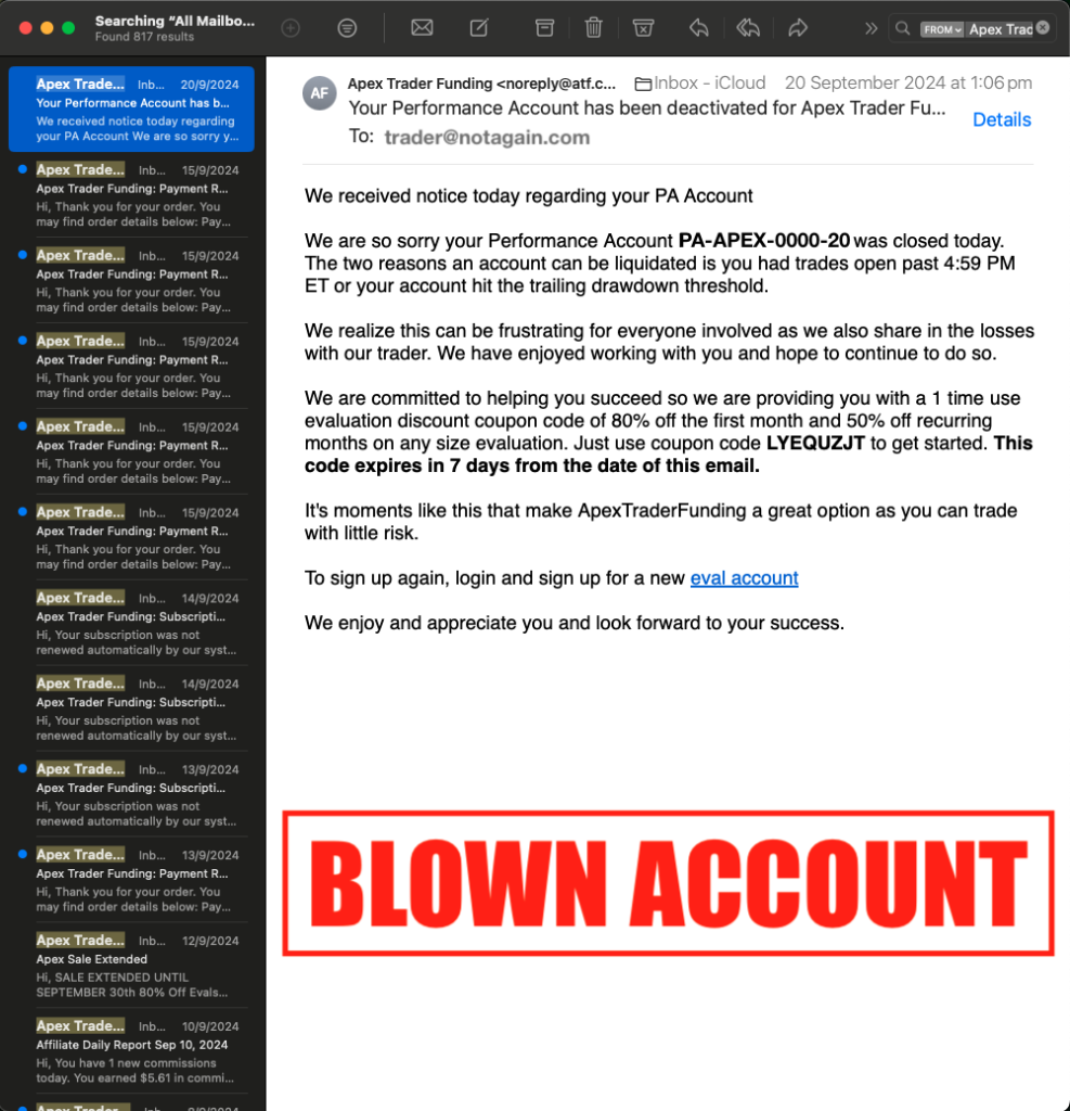 APEX Blown trading account
